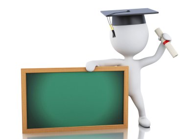 3D beyazlar lisansüstü diploma, mezuniyet kep ve blackb ile