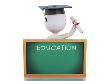 3D beyazlar lisansüstü diploma, mezuniyet kep ve blackb ile