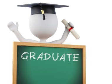 3D beyazlar lisansüstü diploma, mezuniyet kep ve blackb ile