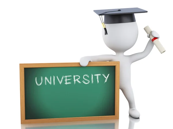 3D absolwent białych ludzi z dyplomem, kasztana i blackb — Zdjęcie stockowe