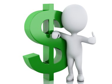 dolar işareti olan 3D beyaz insanlar. İş adamı
