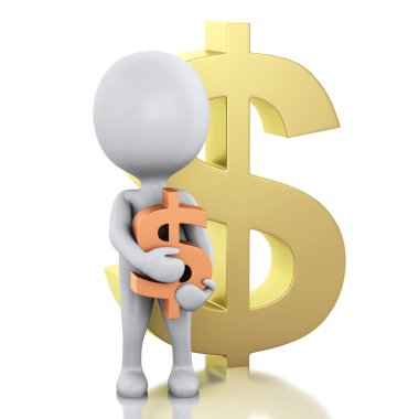 dolar işareti olan 3D beyaz insanlar. İş adamı