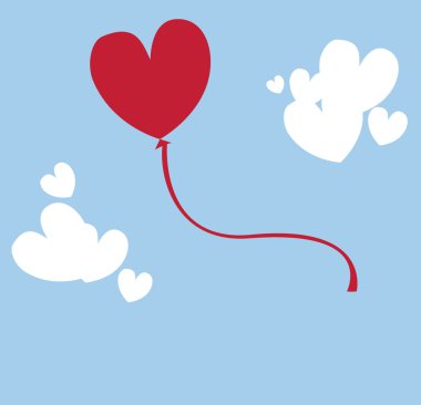 kalp balon gökyüzünde. Vektör çizim.