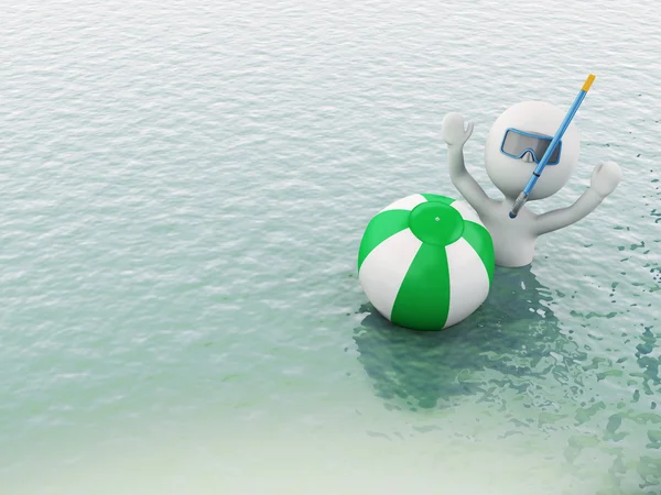 3D białych ludzi z piłka plażowa, w wodzie. — Zdjęcie stockowe
