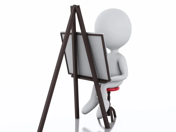 3d white people painter with an easel — 图库照片