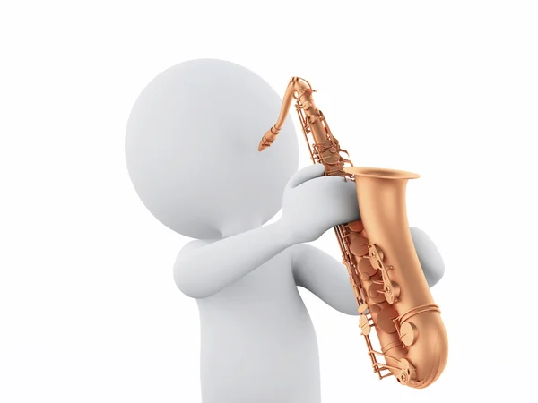 3d blancs jouant du saxophone sur fond blanc — Photo