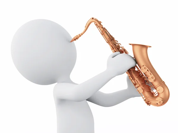 3d white people playing saxophone on a white background — Stock Photo, Image