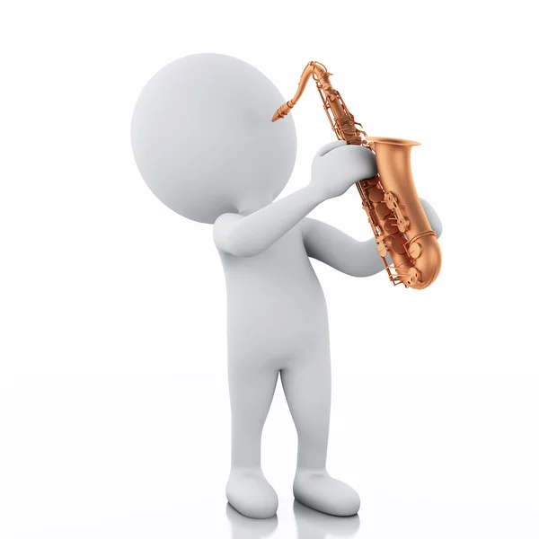 3D-witte mensen saxofoon spelen op een witte achtergrond — Stockfoto