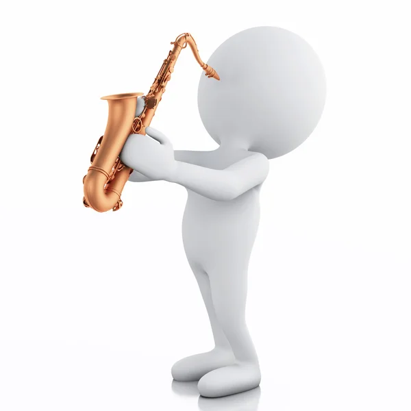 3D-witte mensen saxofoon spelen op een witte achtergrond — Stockfoto