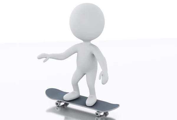 3d pessoa branca com um skate . — Fotografia de Stock