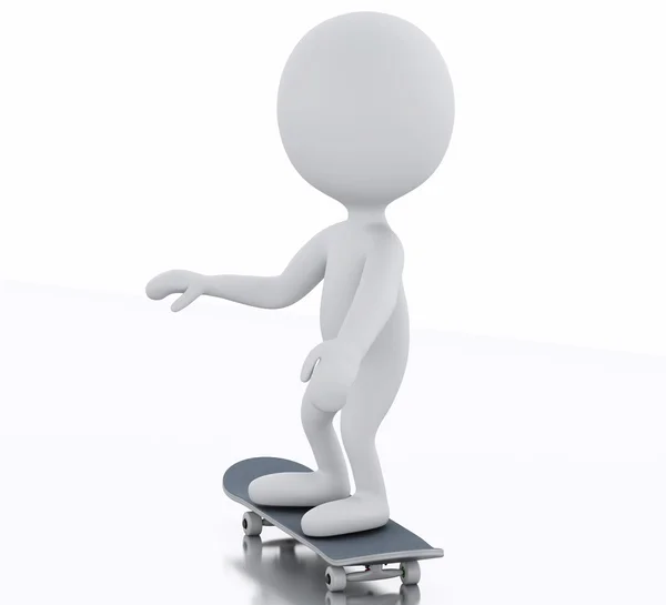 3D weiße Person mit Skateboard. — Stockfoto