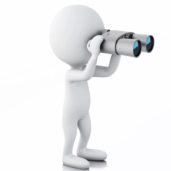 3d white people looking through binoculars — Stock Photo, Image