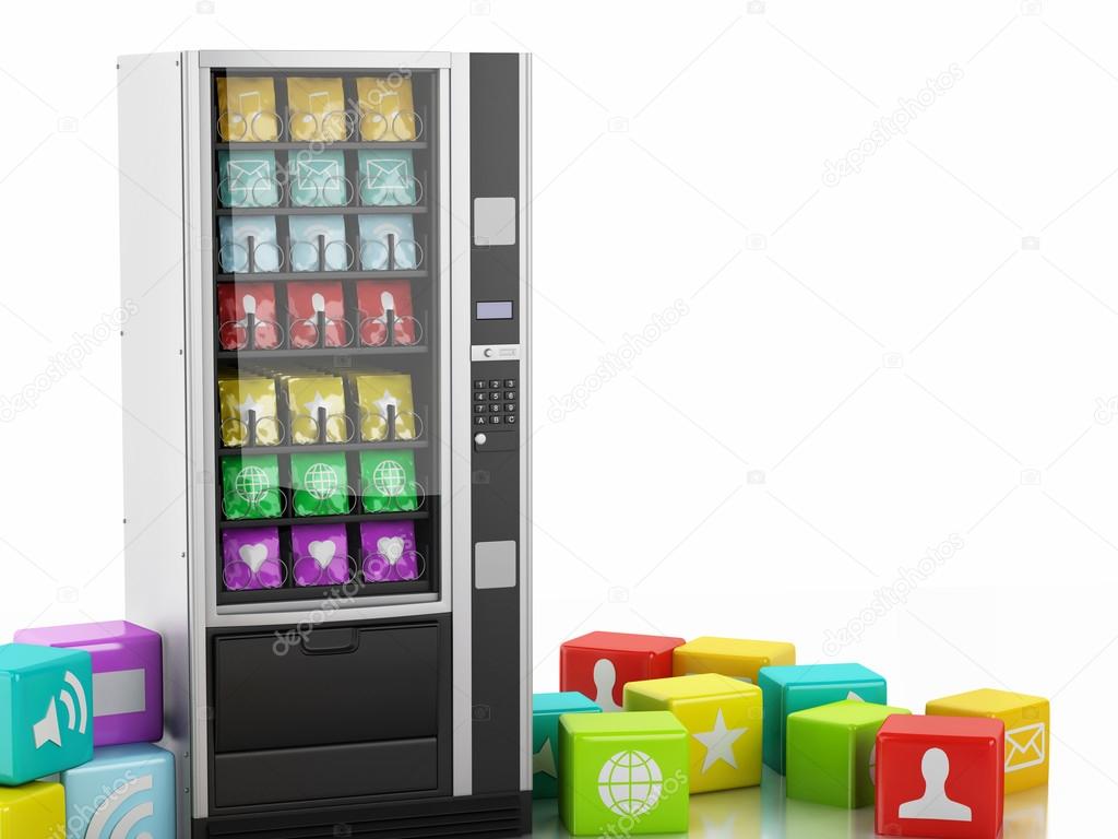 3d vending machine with application Icons.