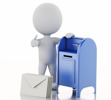 posta kutusu ve harfler yığını ile 3D beyaz insanlar.