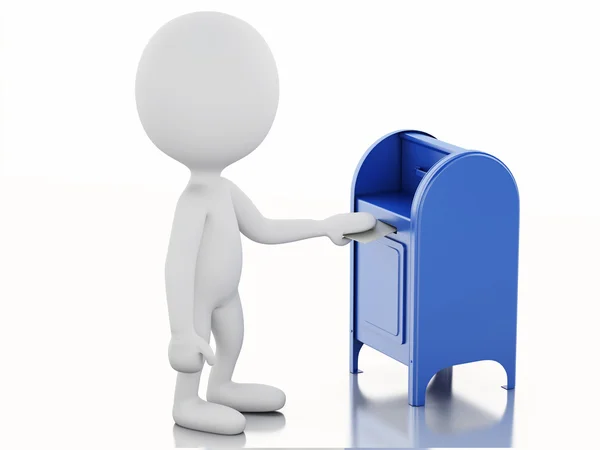 3D білі люди з поштовою скринькою та конвертом . — стокове фото