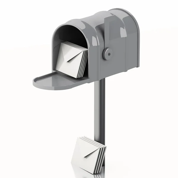 Caixa de correio 3d com montão de letras . — Fotografia de Stock