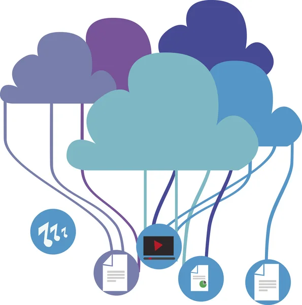 Vector illustration of files connected to a cloud. — Stock Vector
