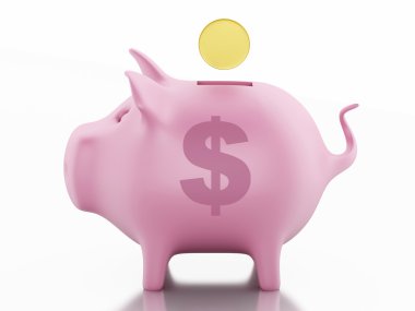 altın sikke ile 3D piggy banka