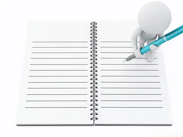 メモ帳とペンで 3 d の白い人. — ストック写真