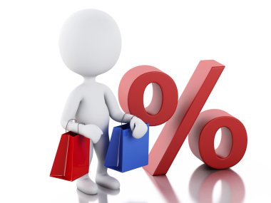Beyaz insanlarla 3D alışveriş çantası