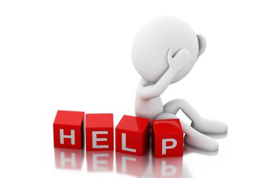 3D beyaz insanların yardıma ihtiyacı