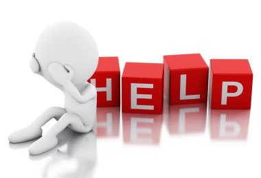 3D beyaz insanların yardıma ihtiyacı