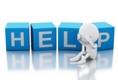 3D beyaz insanların yardıma ihtiyacı