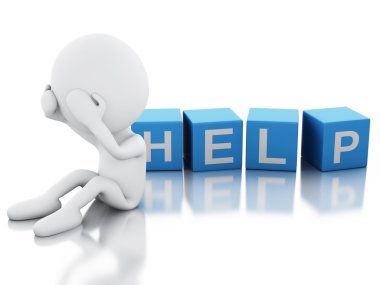 3D beyaz insanların yardıma ihtiyacı