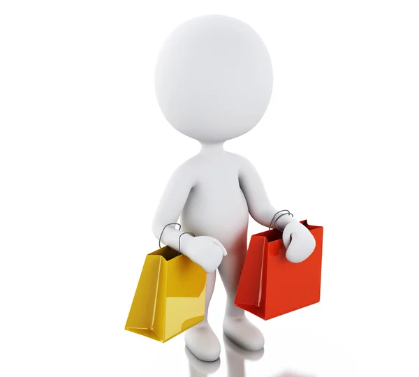 Beyaz insanlarla 3D alışveriş çantası — Stok fotoğraf