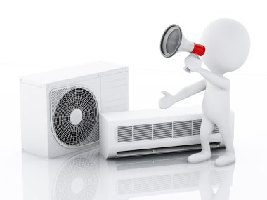 3d white people with air conditioner  clipart