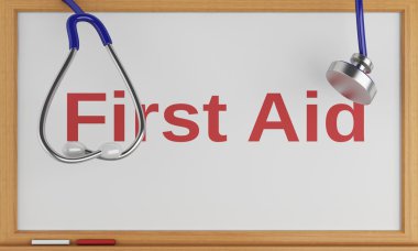 kelime ilk yardım ile 3D yazı tahtası. Tıp kavramı