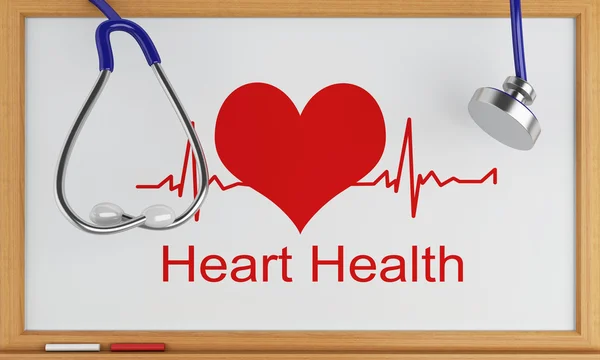 単語の心臓の健康 3 d 黒板。医療コンセプト — ストック写真