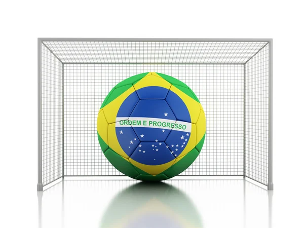 3d Minge de fotbal cu steagul Braziliei — Fotografie, imagine de stoc