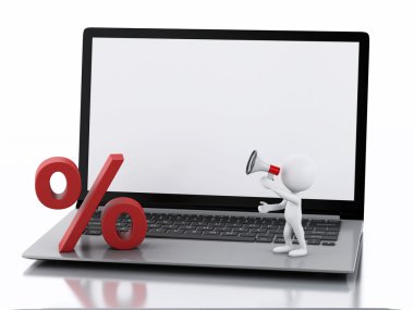 3D beyazlar laptop. Online alışveriş kavramı
