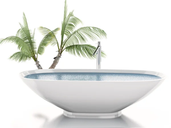 Baignoire 3d avec palmier. Concept d'été — Photo