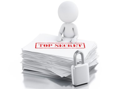 3d white people with secret Paper sheets.