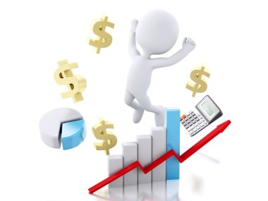 İşletme istatistik grafik 3D beyaz insanlar. Başarı kavramı