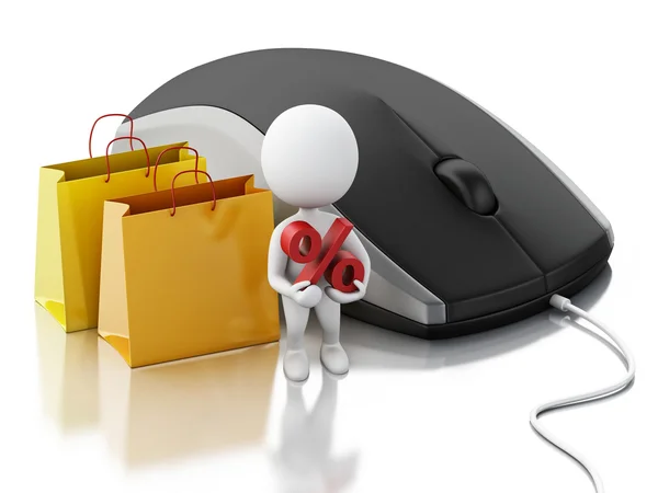 3d white people with computer mouse. E-commerce concept — 스톡 사진