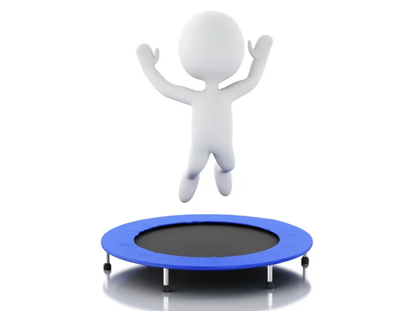 3d white people, happy jumping for the success in trampoline. — Stok fotoğraf