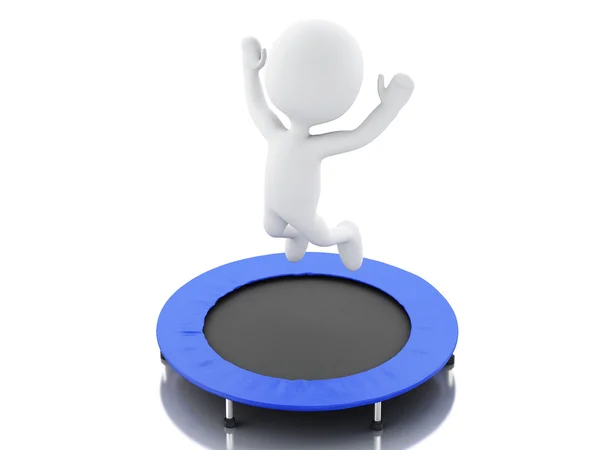 3d white people, happy jumping for the success in trampoline. — 图库照片