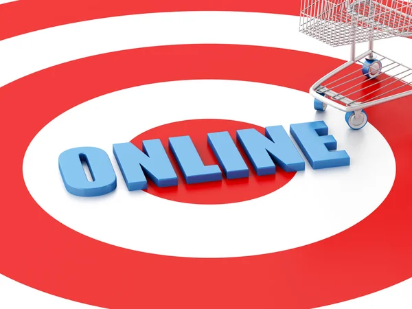 3d Shopping cart on target. E-commerce concept — Stock Photo, Image