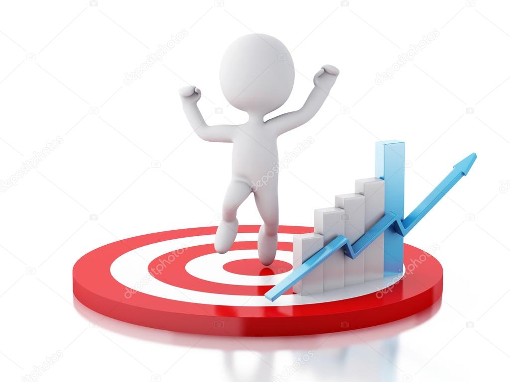 3d white people with business statistic graph in red target.