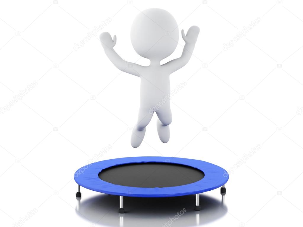 3d white people, happy jumping for the success in trampoline.