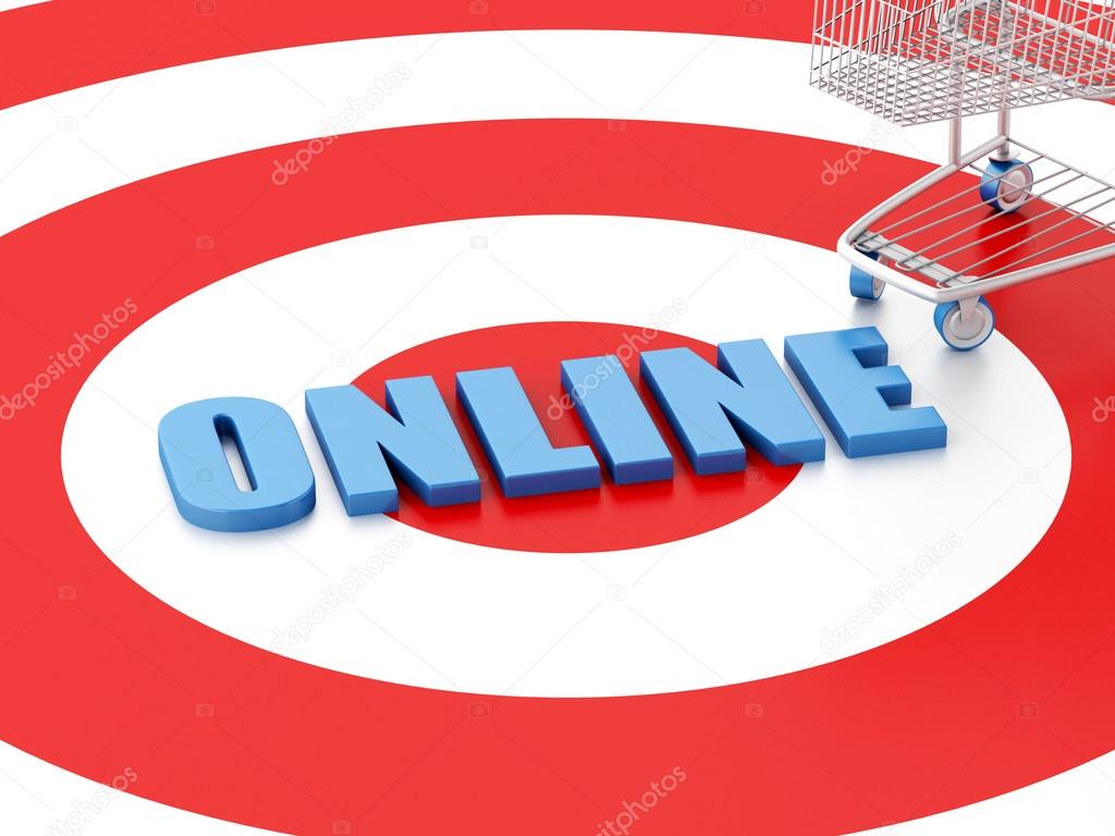 3d Shopping cart on target. concept — Stock Photo