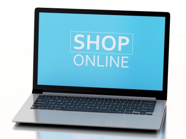 3D laptop. e-ticaret kavramı