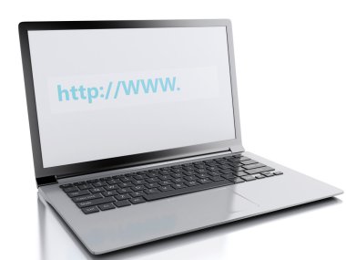 3D web arama laptop. Internet kavramı