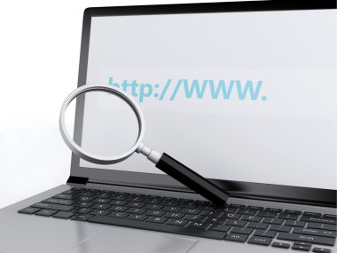 3D web arama Büyüteç laptop ile. Internet kavramı