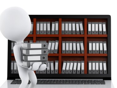 3D beyazlar dizüstü bilgisayar ve dosyalar.