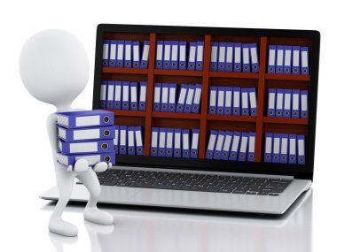 3D beyazlar dizüstü bilgisayar ve dosyalar.