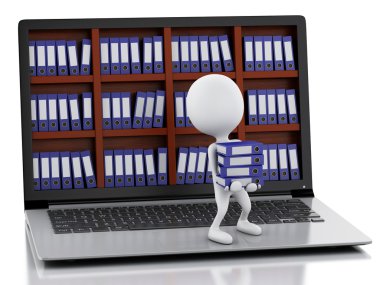 3D beyazlar dizüstü bilgisayar ve dosyalar.